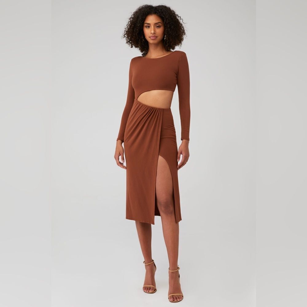 ASTR Women's Westwood Long Sleeve Cutout Dress in Amber Brown Size Small